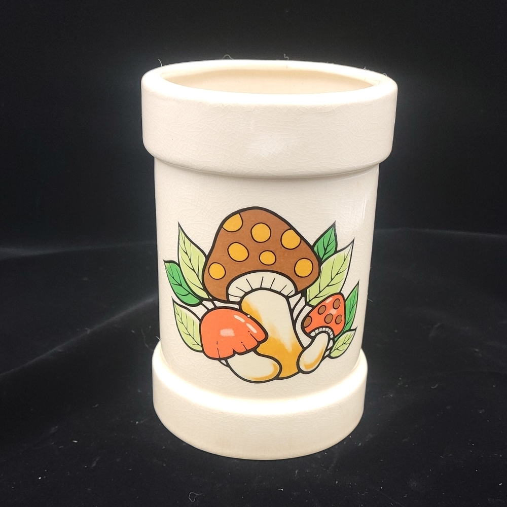1970's Vintage Mushroom Crock Kitchen Utensil Holder